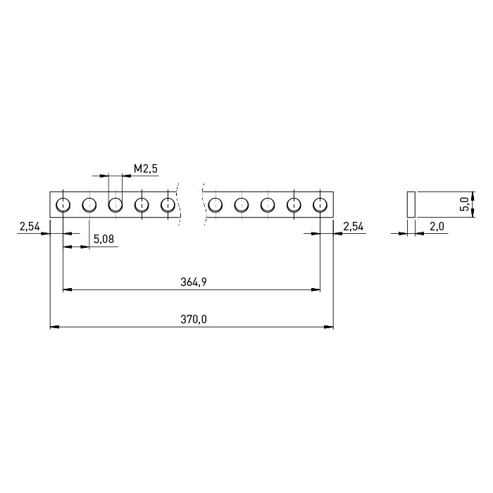 Thread Rail Metric 73TE-M2,5 5x2x370 Steel Zinc plated