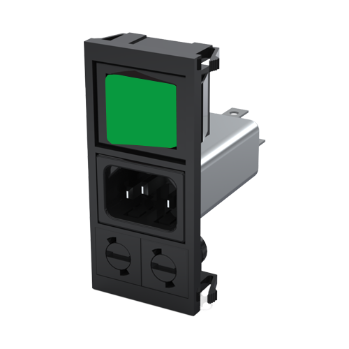 IEC Power Inlet 2+E/Filter 6A Green Neon Switch,Fuseholder 2pole