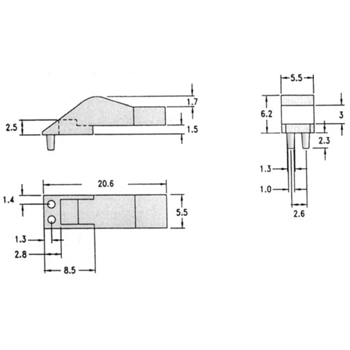 Light Pipe 90° for SMD LED Rectangular Face 0.218 x 0.117