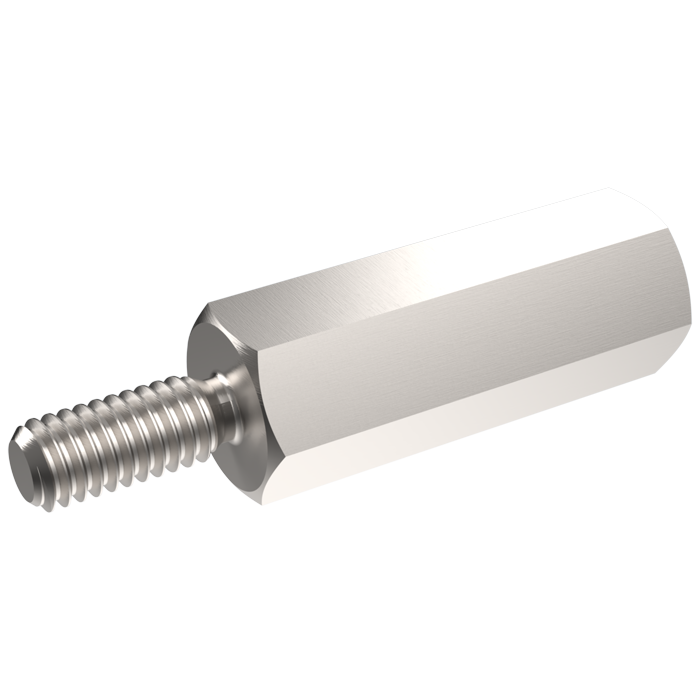 Abstandsbolzen Stahl rostfrei blank I/A SW5x14 I=M2,5x7 A=M2,5x6 m. Freistich