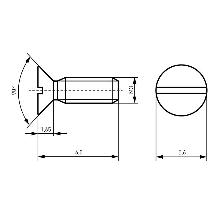 Senkkopfschraube ISO2009 M3x6 Stahl rostfrei A4 blank Schlitz