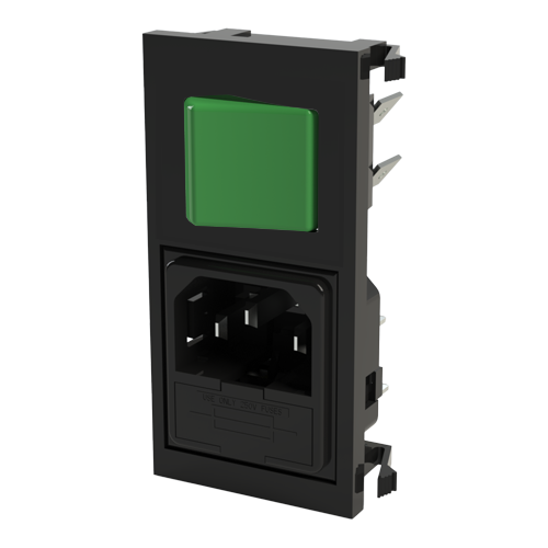 IEC Power Inlet 10A-250V green illu Snap-in mounting/6.3x0.8mm