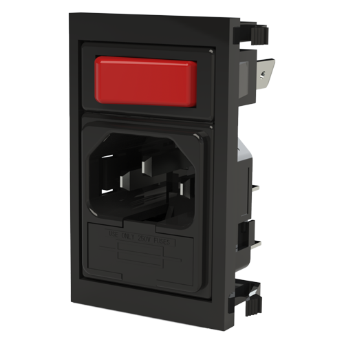 IEC Power Fused Inlet Snap-in 1-3mm 10A/250V fuses 5x20 6.3x0.8mm terms