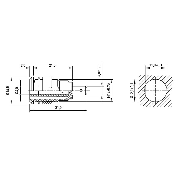 Sicherheits-Einschraubbuchse ø4mm mit Flachsteckanschluß 4,8x0,8mm
