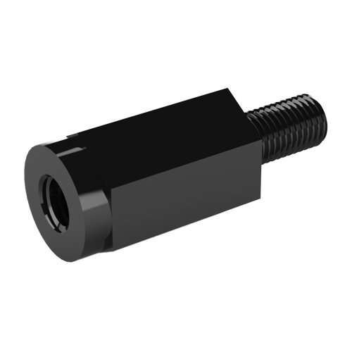 Abstandsbolzen Polyamid 6.6 schwarz I/A SW5x10 I=M3x8 A=M2,5x8 o. Freistich