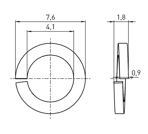 Split Washer DIN127 B Ø4.1/7.6 x 0.9 A1 Plain Stainless Steel