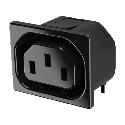 IEC Power outlet 2+E snap-in 2.0mm with PC spills for PCB mounting