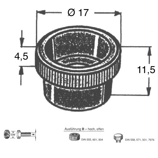 Rändelknopf M4 / für 6-kt.Schrauben und Muttern