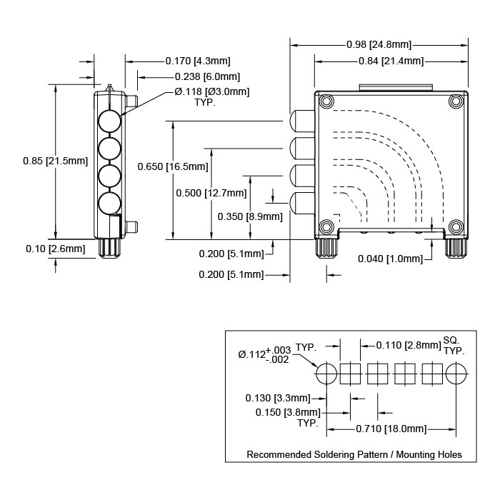 Quad Light Pipe for SMD LEDs 90° Polycarbonat clear