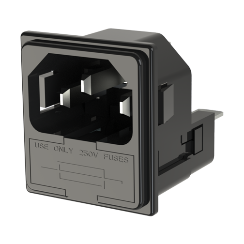 IEC Power Inlet Twin Fused 2+E Snap-In Mounting 1.0mm/solder tabs
