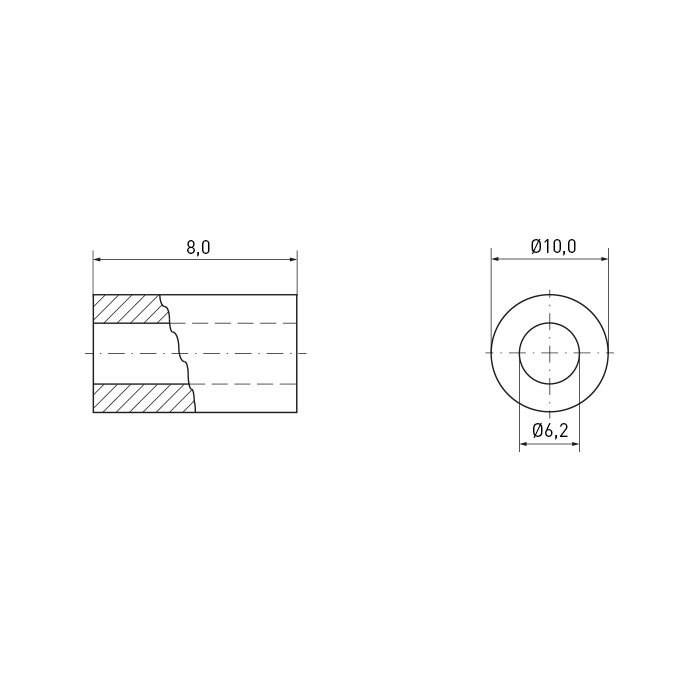 Round Spacer Ø6.2/10.0 x 8.0 Polystyrene natural