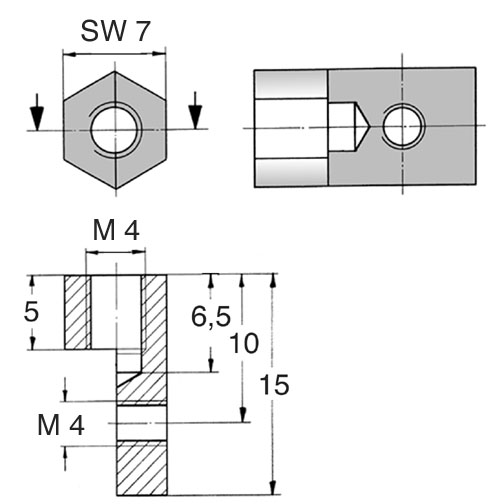 Threaded Block AF7x15 | 2x M4 Galvanized Steel
