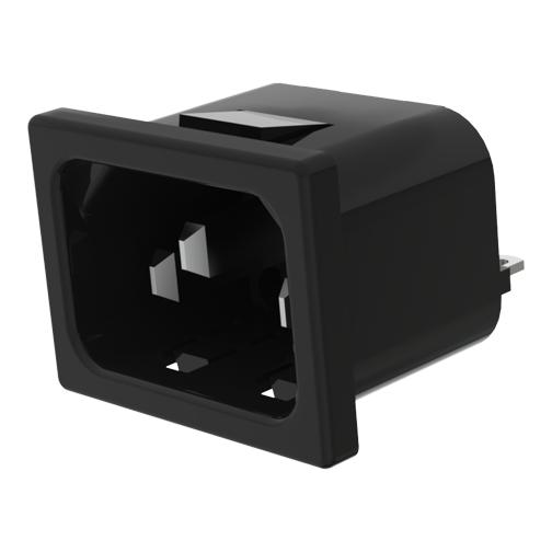 IEC Connector 2+E 250V/10A black Snap-In Mounting 3.0mm/2.8x0.8mm