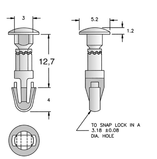 Snap Lock Pin SLPA ø3mm/12.7mm Polyamid 6.6,natural UL94-V2 E70062
