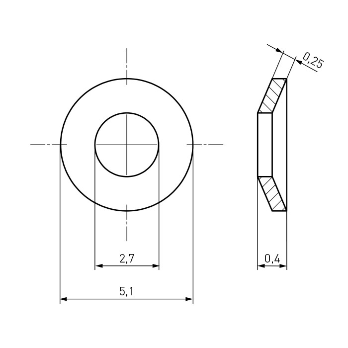Conical Spring Washer Ø2.7/5.1 x 0.3 Galvanized Spring Steel