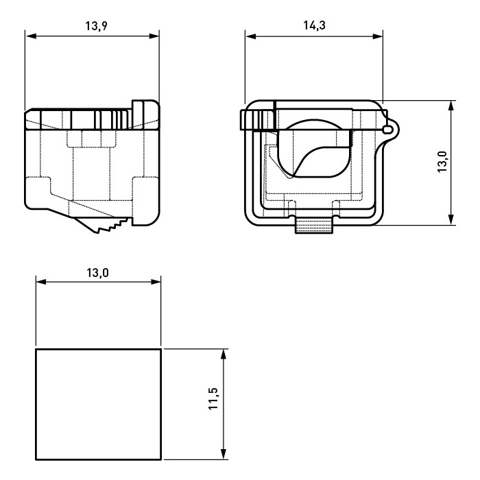 Durchführung mit Zugentlastung / Auschnitt: 13 x 11,5 mm