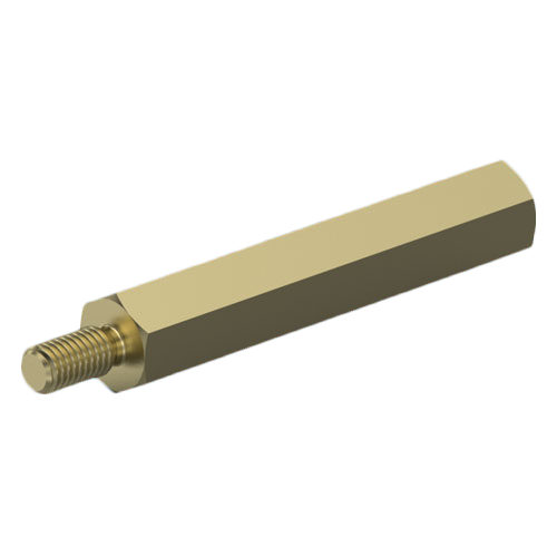 Abstandsbolzen Stahl gelb verzinkt I/A SW5,5x10 I=M3x6,5 A=M3x6 m. Freistich