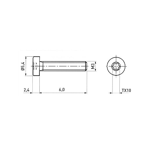Cheese Head Screw ISO14580 M3x6 A2 Plain Stainless Steel Torx