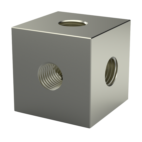 Threaded Block 12x12x12 | 3x M4 Nickel-Plated Brass
