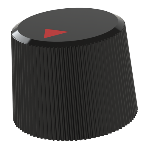 Tuning knob, lateral screw fixing, with red arrow marking