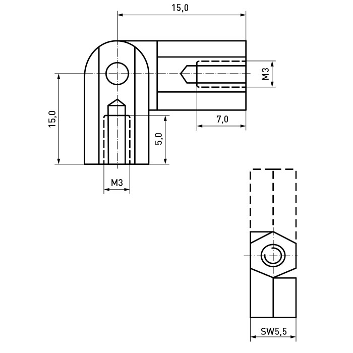 Hinged-Standoffs M3x30-15/15 Brass nickel plated
