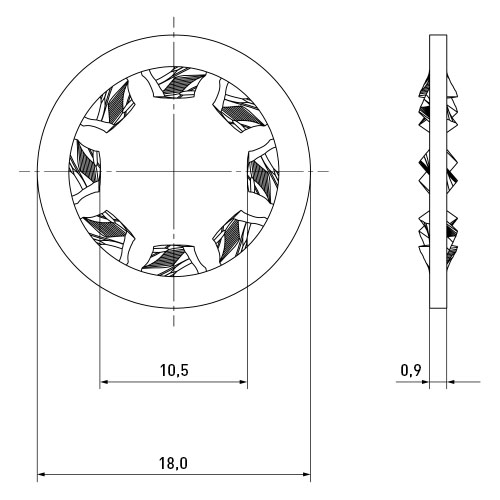 Serrated Washer DIN6798 J Ø10.5/18.0 x 0.9 Galvanized Spring Steel