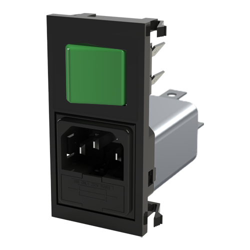 IEC Power Inlet Module 2+E Green switch - single fused - 6A filter