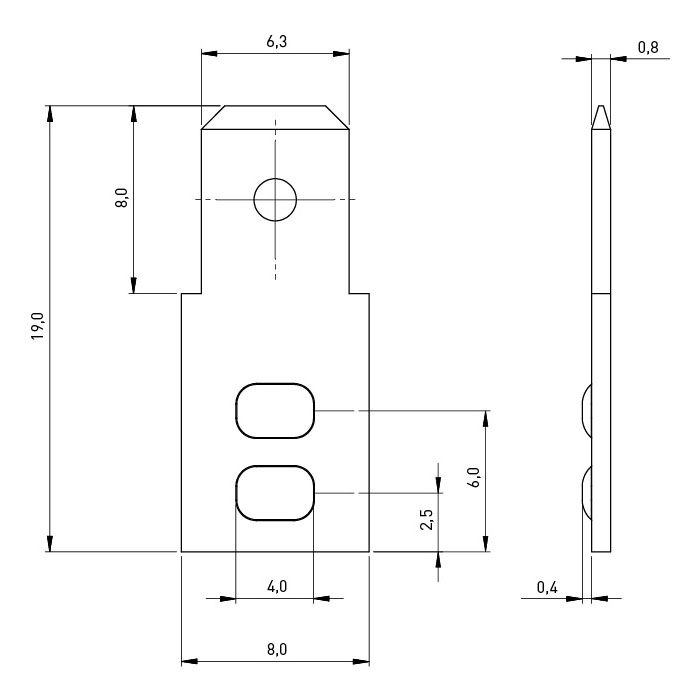 Flachstecker 6,3x0,8 | 19,0 Stahl vernickelt