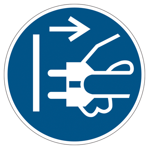 Label DIN EN ISO 7010-M006 Unplug before opening