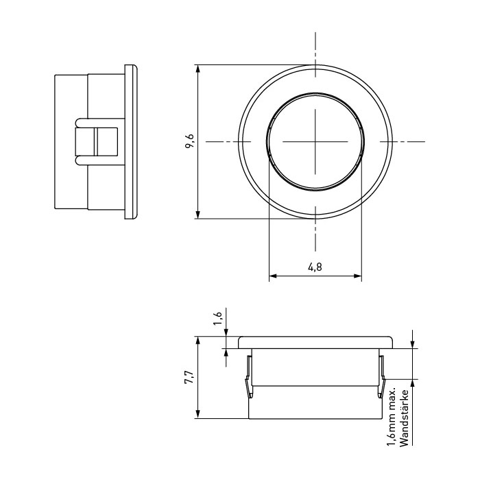 Snap Bushing / 4.8X9.5X7.9 / PA-66 / black