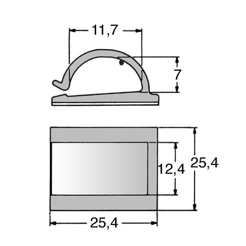 Wire Saddle on PE-Base 25,4x25,4mm for Cable Dia. 8.0mm