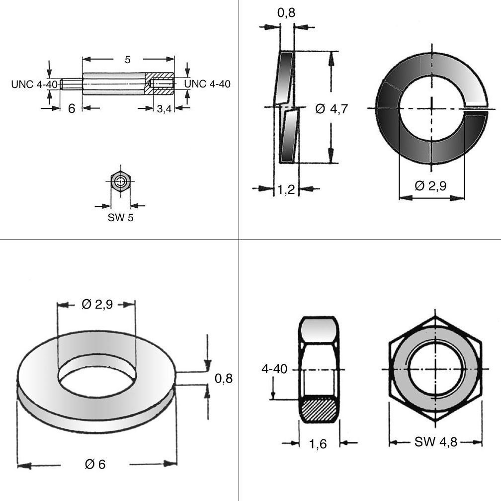100 pcs Mounting Sets UNC 4-40/5-5 SW 4,7x4,8/4,8 steel zinc plated