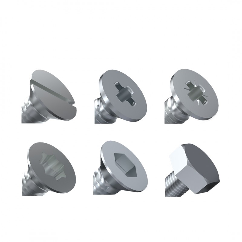 Screw drives: slotted, Philipps, Pozidriv, Torx, hexagon socket, hexagon Screw drives: slotted, Philipps, Pozidriv, Torx, hexagon socket, hexagon