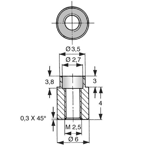 Rivet Bush M2.5x4.0 | 3.0 Nickel-Plated Brass
