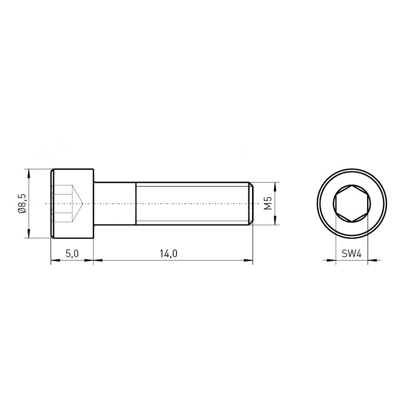 Cheese Head Screw ISO4762 M5x14 A4 Plain Stainless Steel Hexagon Socket