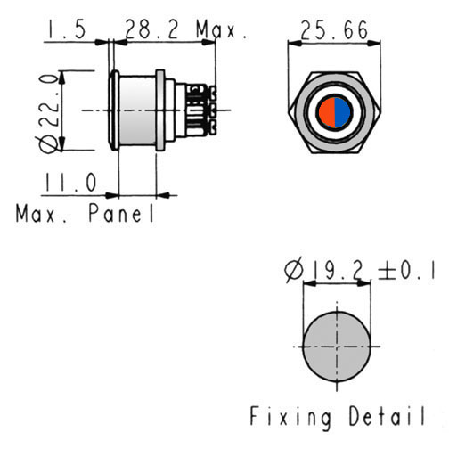 Switch Illuminated Vandal Resistant Dot Illuminated, S.P. Push to Make