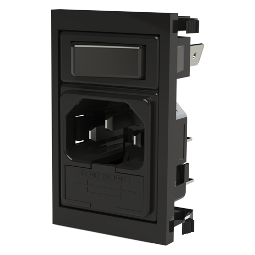 IEC Power Fused Inlet Snap-in 1-3mm 10A/250V fuses 5x20 6.3x0.8mm terms