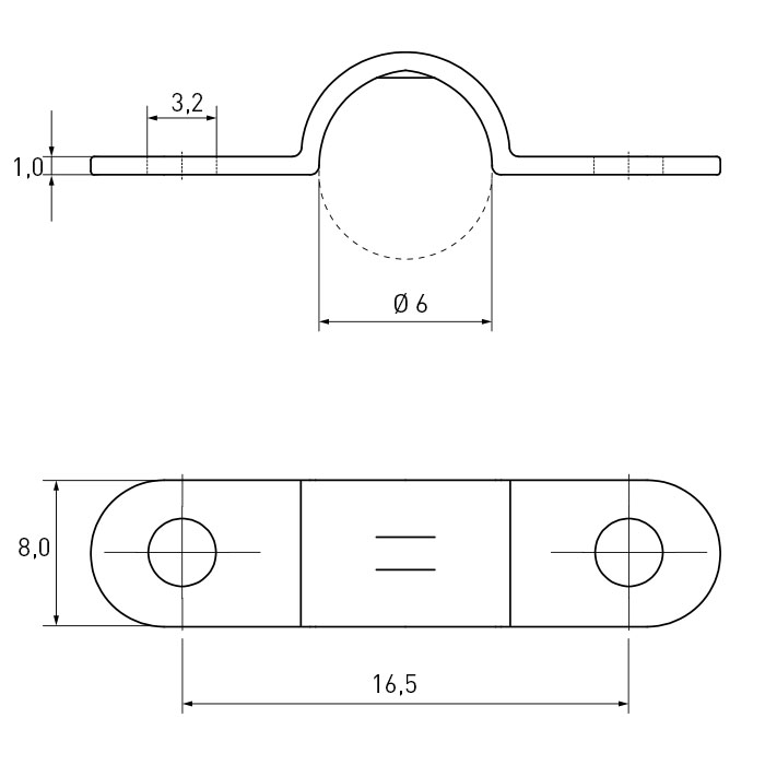 Cable Clamp Two-Sided Fastening Ø 6.0 | Hole Ø 3.2 | Nickel-Plated Steel
