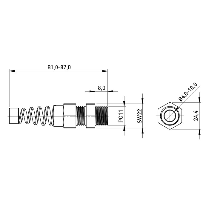 Cable Glands with antikink PG11 clamping range 4-10 PA grey