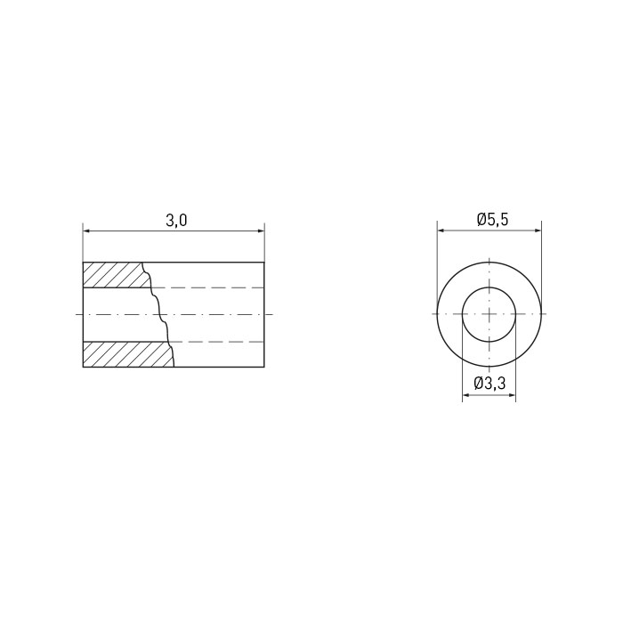Round Spacer Ø3.3/5.5 x 3.0 Plain Aluminum