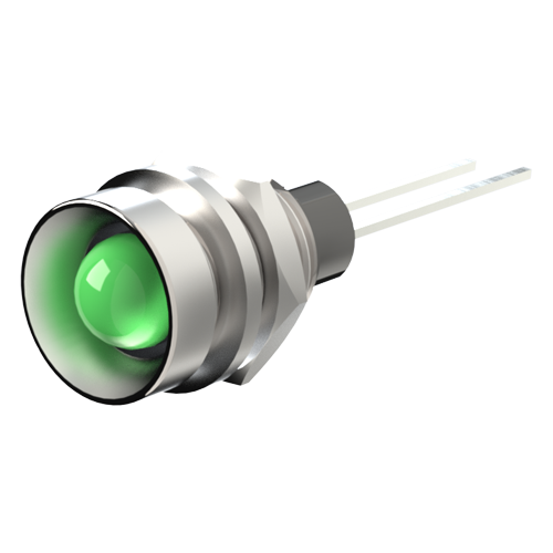 Panel Mount LED ø5mm Brass chrom-plated LED green