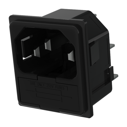 IEC Power Inlet with fuseholder 1p. Snap-in 3mm/6.3x0.8mm/5x20mm fuse