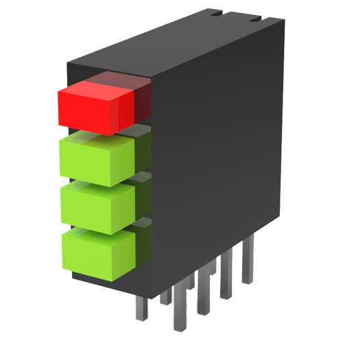 Sub Miniature LEDs 3x green 1x red Quad Level 90°Low Current 2mA 1.8V