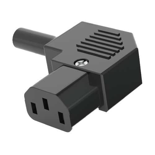 IEC Connector 90°angled/250V-10A black with anti-kink pipe