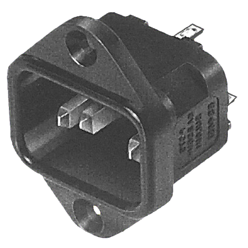 IEC Connector 2+E/10A 250V/70°C Polyamid black/6.3x0.8mm terminals